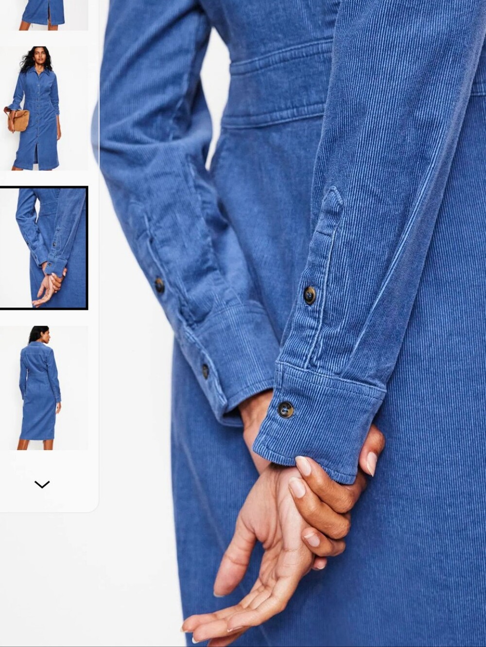 Boden Flora Blue Button-Front Midi Corduroy Shirt Dress Sz 14 Fall Preppy Office - Picture 3 of 10